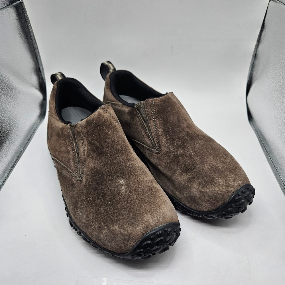 Merrell Jungle Moc Brown Suede Slip On Shoes Vibram Sole Mens Loafers 9